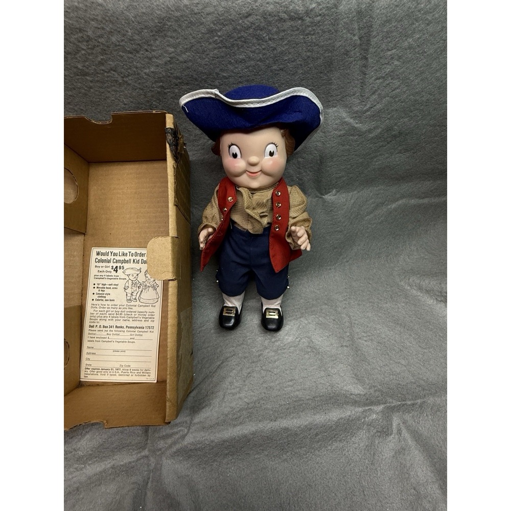 VINTAGE 1976 CAMPBELL'S KID 10 INCH BOY DOLL IN PAUL REVERE OUTFIT NOS IN BOX